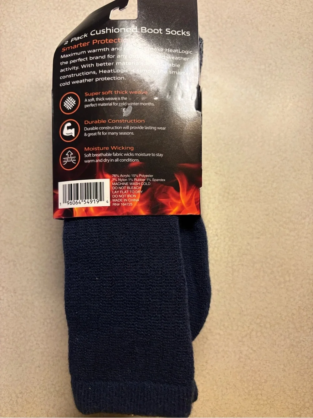 Men’s Heat Logic 2-Pack Cushioned Boot Socks - Navy & Heather Gray